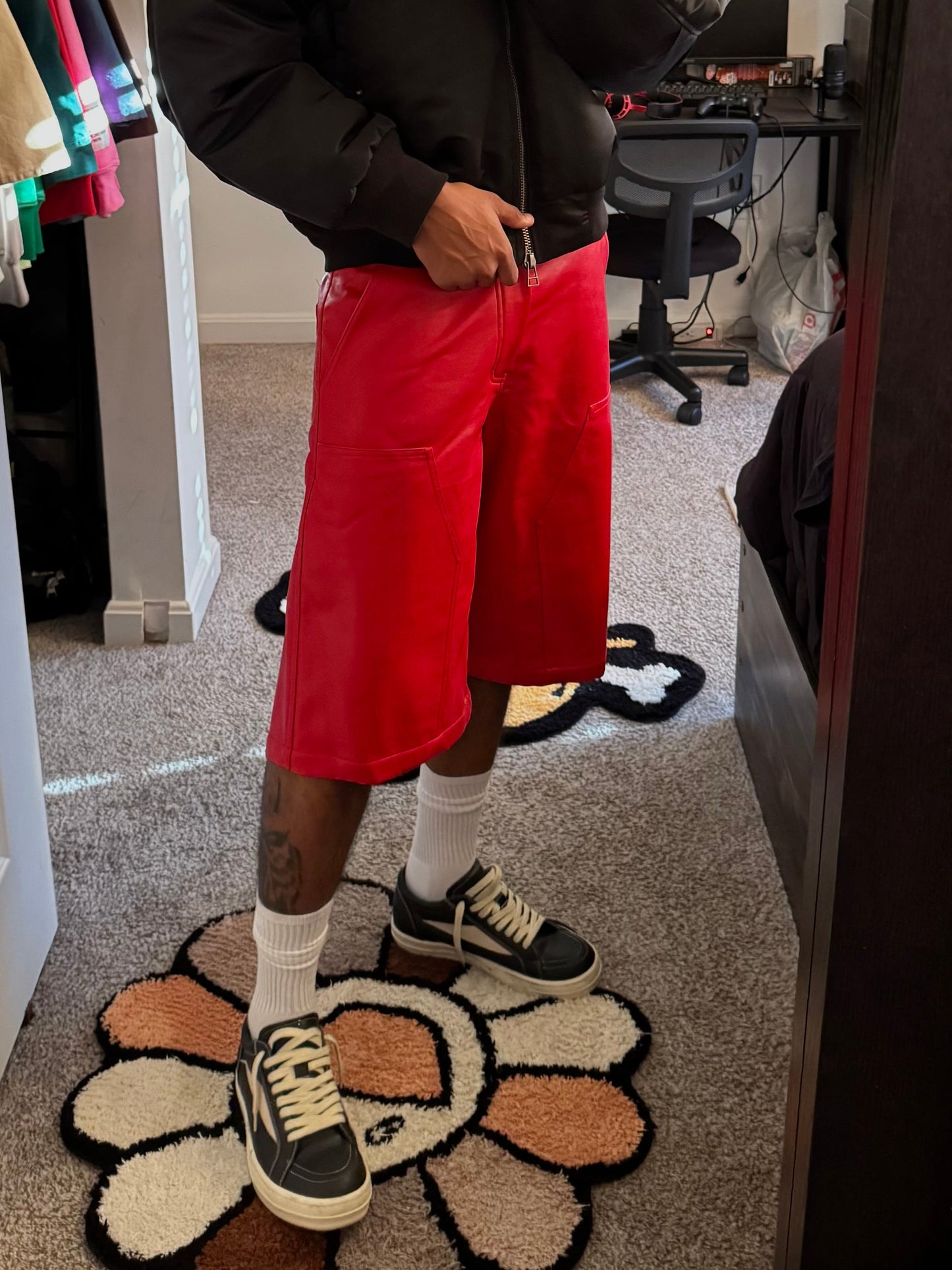 Crimson Red Leather Shorts