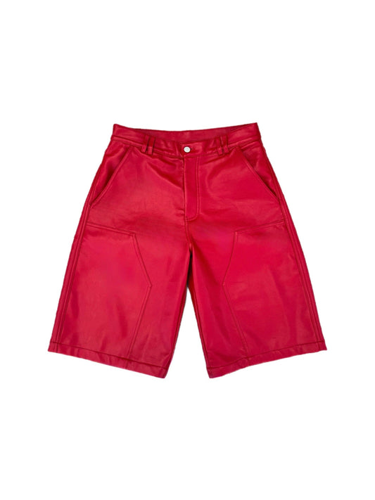 Crimson Red Leather Shorts